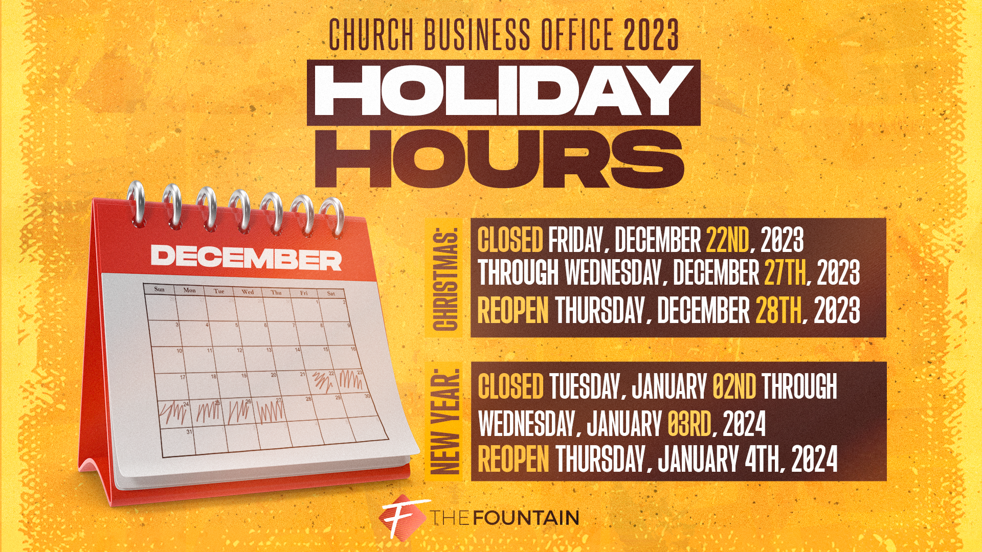 Church Business Office Holiday Closure